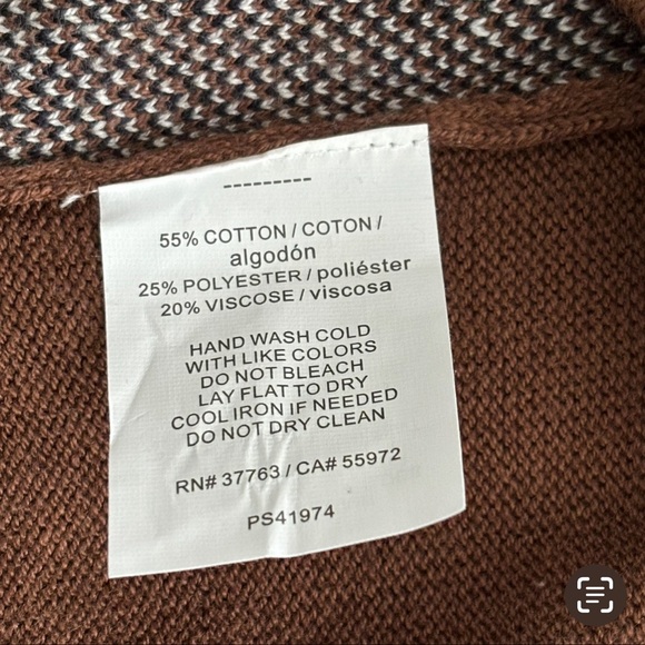 PERRY ELLIS Ribbon Tape Design Crewneck Sweater Brown Navy White L - Picture 8 of 8